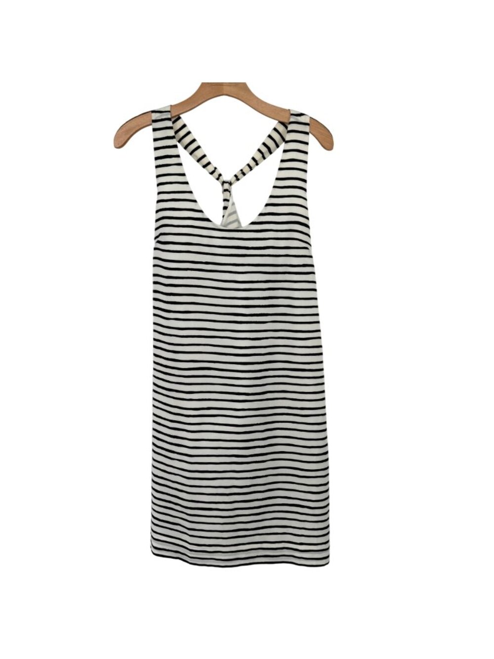 j crew Black White Striped Sleeveless Dress Crisscross Back size 12 lined